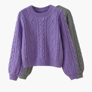 Vintage Textured Cable Knit Crop Sweater