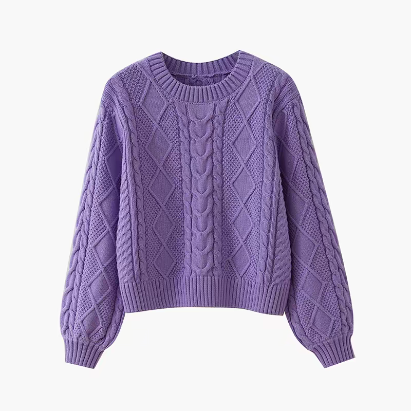 Vintage Textured Cable Knit Crop Sweater - 图片 2