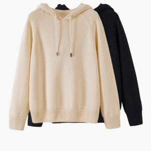 Casual Rib Cuff Hem Hood Knit Sweatshirt