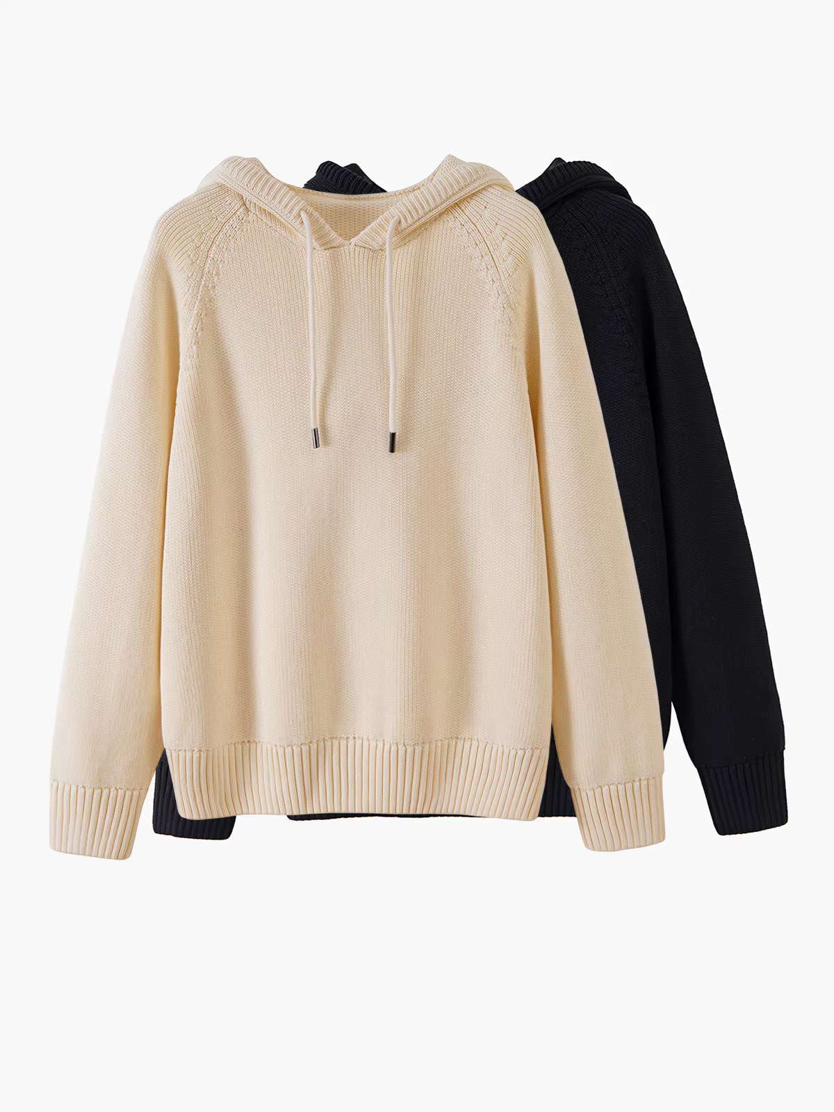 Casual Rib Cuff Hem Hood Knit Sweatshirt