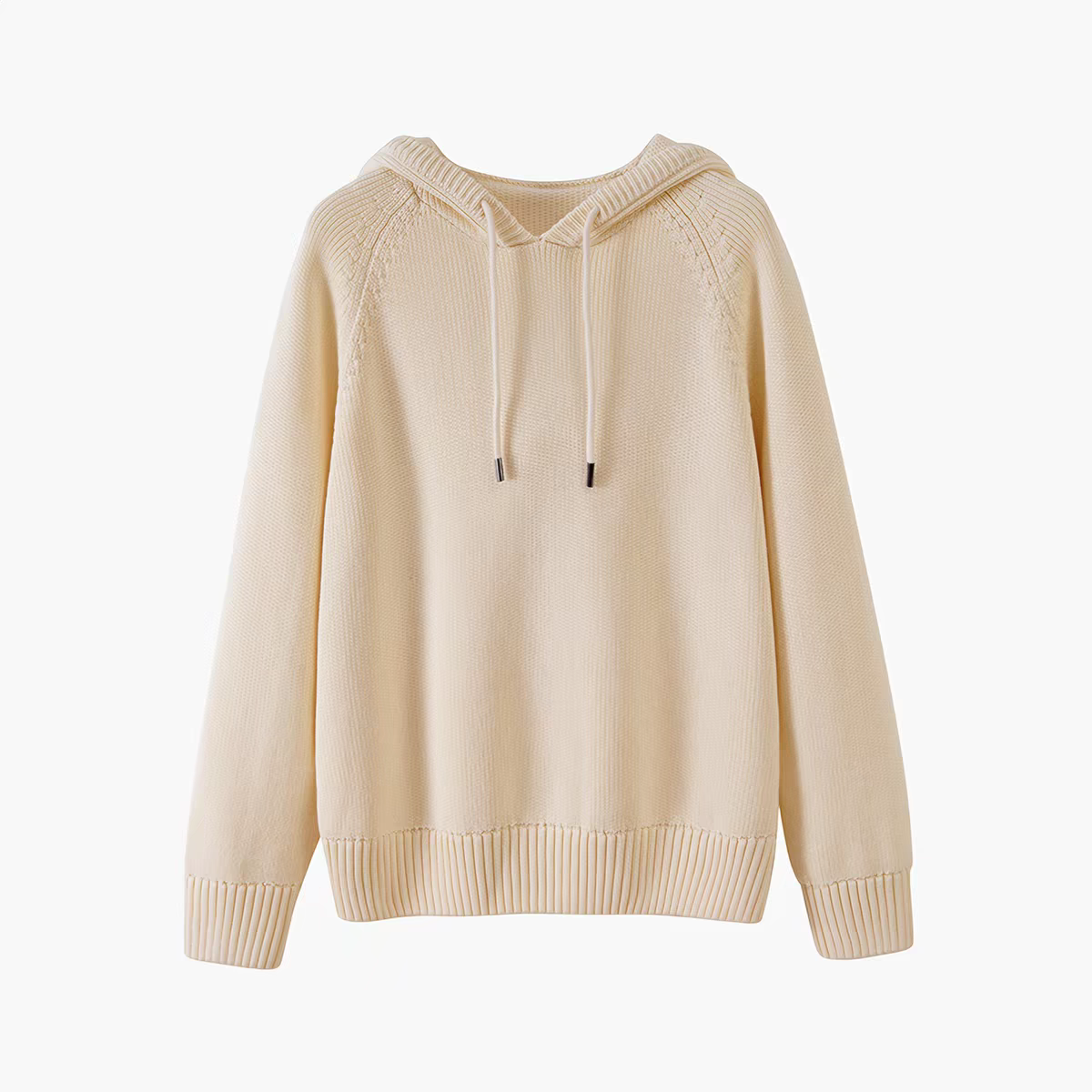 Casual Rib Cuff Hem Hood Knit Sweatshirt - 图片 2