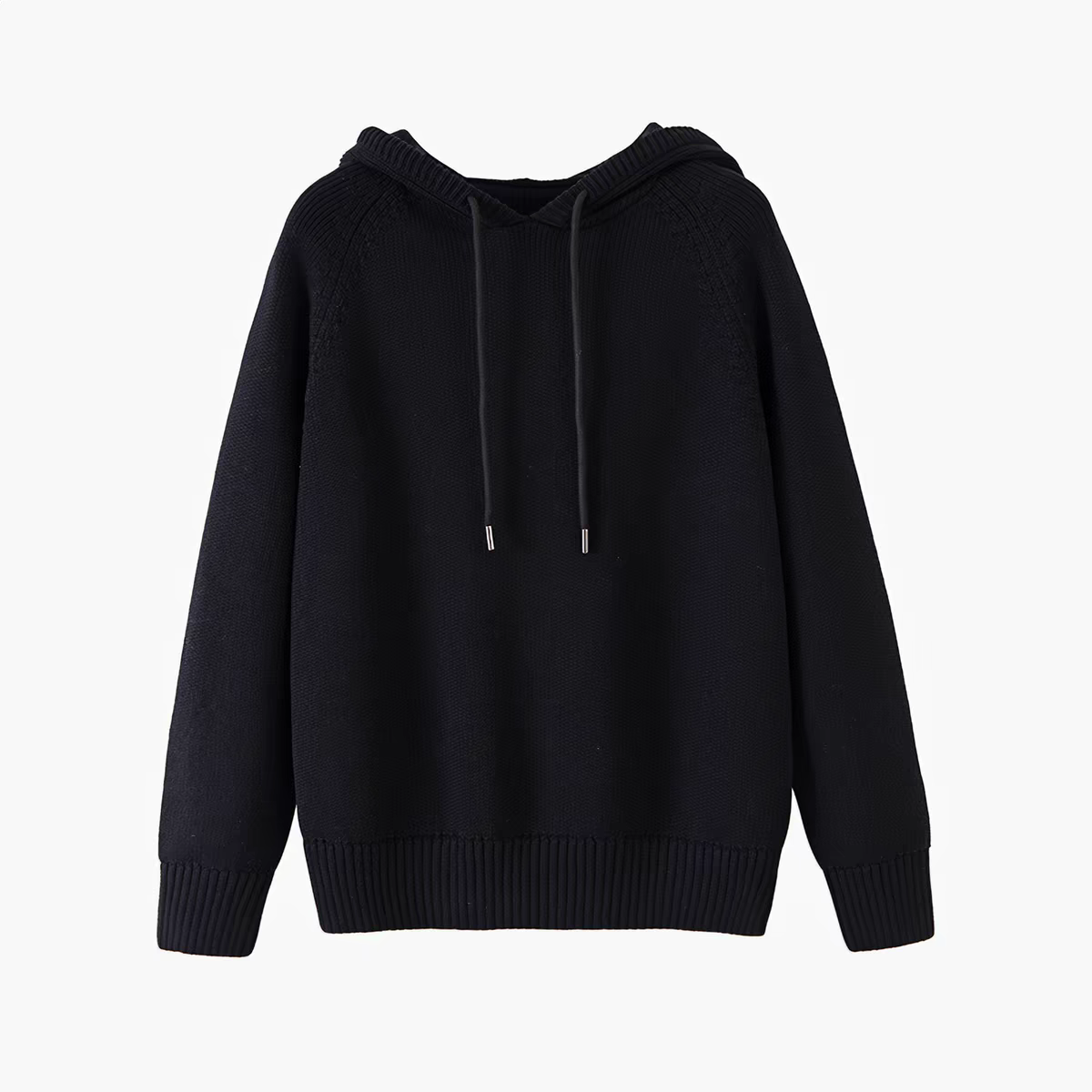 Casual Rib Cuff Hem Hood Knit Sweatshirt - 图片 3