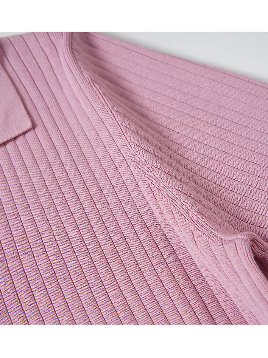 Women's Ribbed Knit Polo Collar Short Sleeve Top - 图片 5
