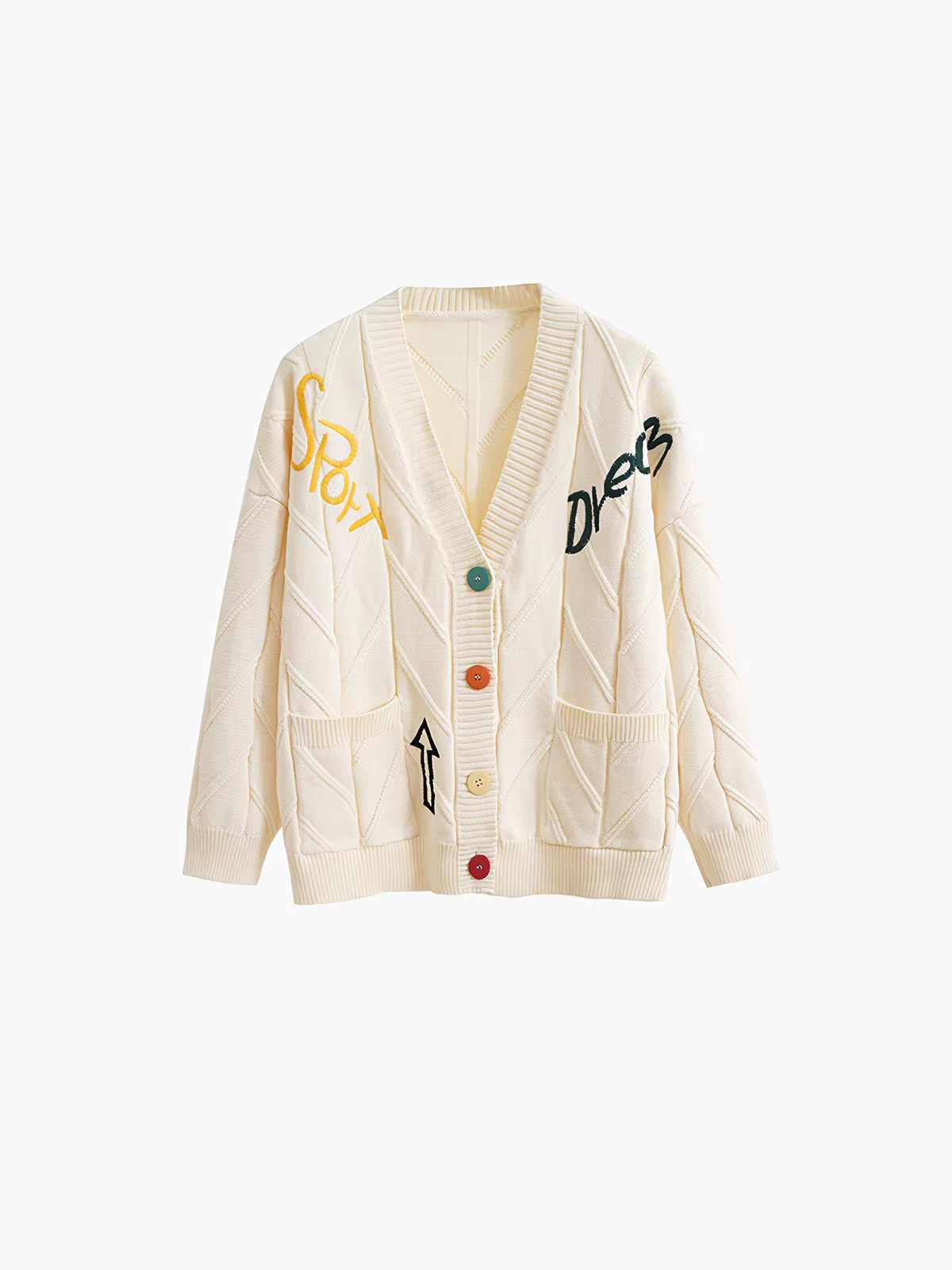 Casual Drop Shoulder Textured Knit Cardigan With Pockets