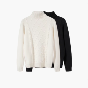 Women's Turtleneck Diamond Cable Knit Sweater
