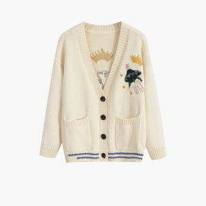 Women's Embroidered V-Neck Button Knit Cardigan
