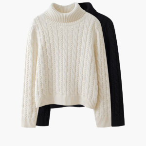 Women's Cropped Turtleneck Cable Knit Sweater
