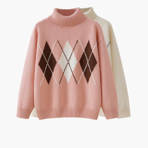 Argyle Turtleneck Knit Sweater