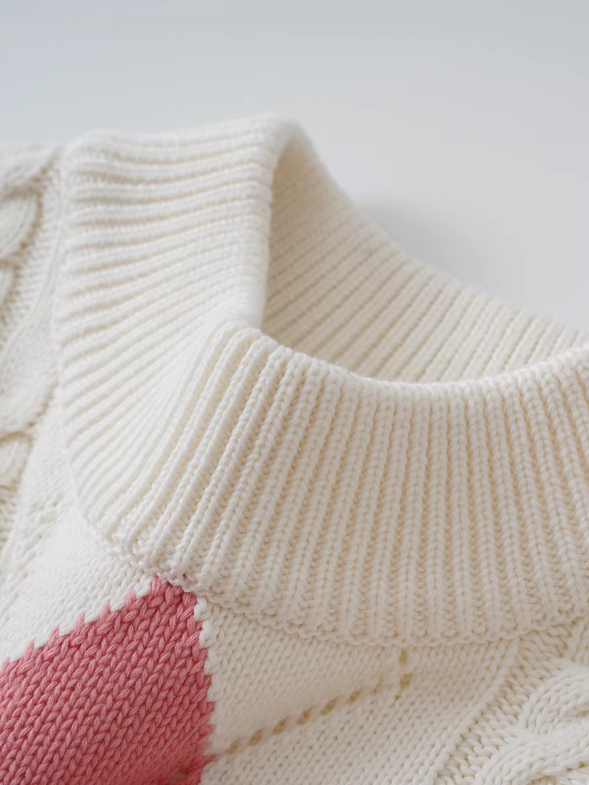Argyle Cable Knit Mock Neck Pullover Sweater - 图片 4