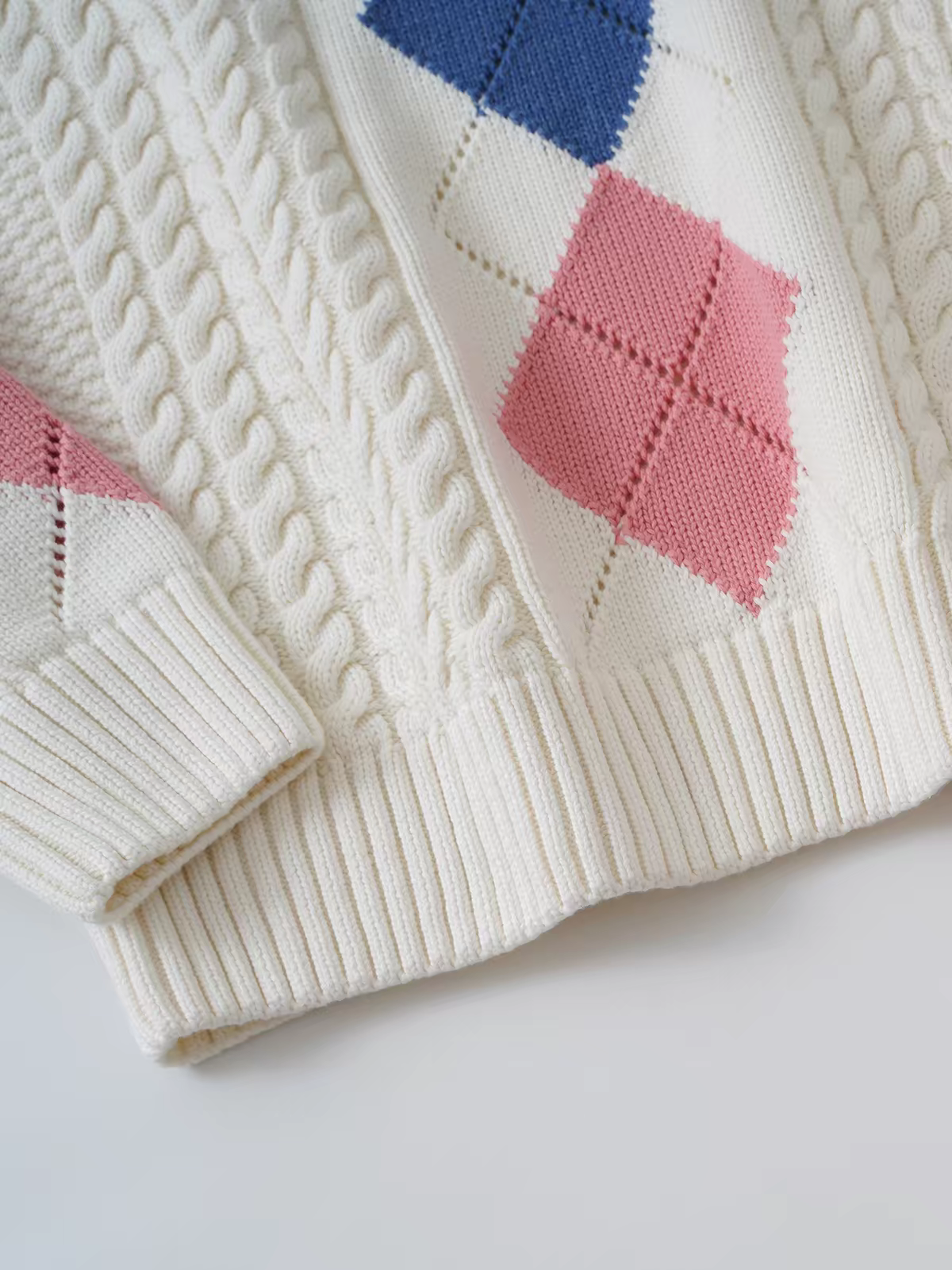 Argyle Cable Knit Mock Neck Pullover Sweater - 图片 5