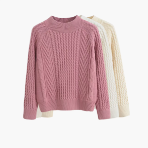 Cable Knit Half Mock Neck Long Sleeve Sweater