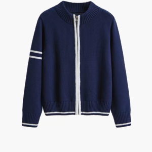 Women's Zip Up Crew Neck Knit Coat