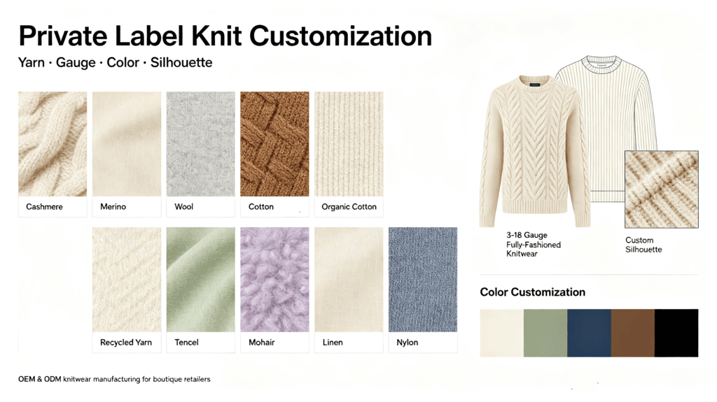 Private label knitwear designs for boutique retailers
